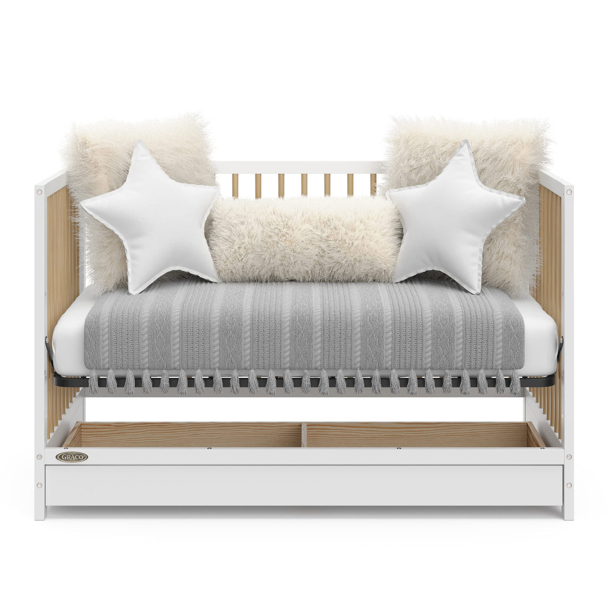 Graco Teddi 5-in-1 Convertible Crib with Drawer (White with Driftwood) – GREENGUARD Gold Certified, Crib with Drawer Combo, Full-Size Nursery Storage Drawer, Converts to Toddler Bed Graco