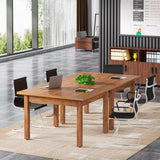 Tribesigns 39.4-Inch Square Conference Table for 4 People, Small Wooden Meeting Room Table with Solid Wood Legs and Thicken Tabletop for Conference Room Seminar Room Boardroom, Oak Brown Tribesigns