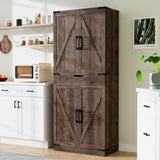 GRUSIGN 72" Tall Storage Cabinet, Kitchen Pantry Cabinet with Adjustable Shelves & Sturdy Steel Frame, Farmhouse Pantry Storage with 4 Barn Doors for Kitchen, Dining Room, and Living Room, Dark Grey GRUSIGN