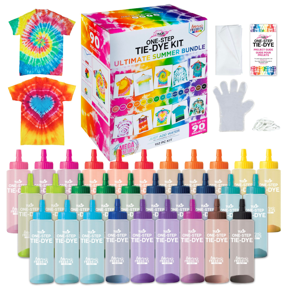 Tulip One-Step Tie-Dye Kit Ultimate Summer Bundle, Giant Classroom Pack, Tie Dye for Large Groups and Parties, Durable Results - Includes 30 Bottles, Comes with Easy Techniques for Beginners Tulip
