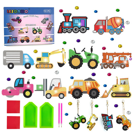 Lesonwo 10 PCS 5D Diamond Art Keychain, DIY Painting Keychains Kit, Truck 5D Diamond Art Keychains for Kids Adults Lesonwo