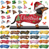 Anglechic 42 Pcs Interchangeable Christmas Dachshund Decor Holiday Seasonal Sign Wiener Dog Thanksgiving Tier Tray Decoration Farmhouse Wood Home Office Desk Accessory Welcome Ornament Pet Lover Gift Anglechic