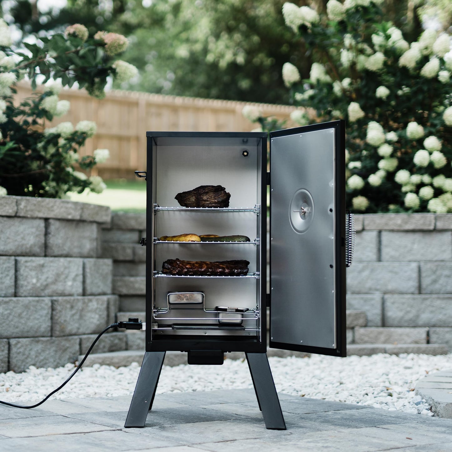 Masterbuilt® 30-inch Electric Vertical BBQ Smoker with Analog Temperature Control, Chrome Smoking Racks and 535 Cooking Square Inches in Black, Model MB20070210