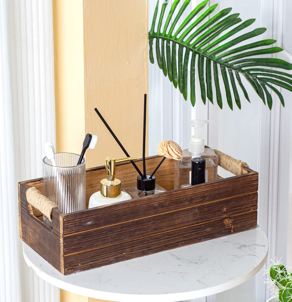 TIMRIS Rustic Wooden Box, Farmhouse Bathroom Decor Box, Wooden Toilet Paper Holder, Toilet Tank Basket, Decorative Storage Container Box (Rustic Brown) TIMRIS