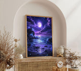 5D Purple Moonlight Beach Diamond Art Kits for Adults,Full Round Drill Diamond Painting Kits for Beginners Full Moon Seaside ,DIY Gem Art and Crafts Paint by Diamonds Crystal,Home Wall Decor 12X16Inch SJDIYSTORE