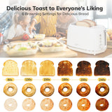 Keenstone Toaster 2 Slice, Retro Wide Slot Stainless Steel Toaster with 6 Browning Levels, Reheat & Defrost, for Bagel, Toast, Bread, Kitchen Essentials, Removable Crumb Tray, White Keenstone