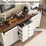 GlouMod 60" Farmhouse Buffet Cabinet with Storage, Sideboard with Shelves and Sliding Barn Door, Neoclassical White Dresser for Bedroom, Coffee Bar Cabinet for Kitchen, Living Room GlouMod