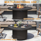 Kurapika 5 Piece Metal Outdoor Patio Furniture Set with Round Fire Pit Table, Patio Conversation Sets 4 Swivel Chairs with Thick Cushion and 40000 BTU Fire Pit Table, Gray Kurapika