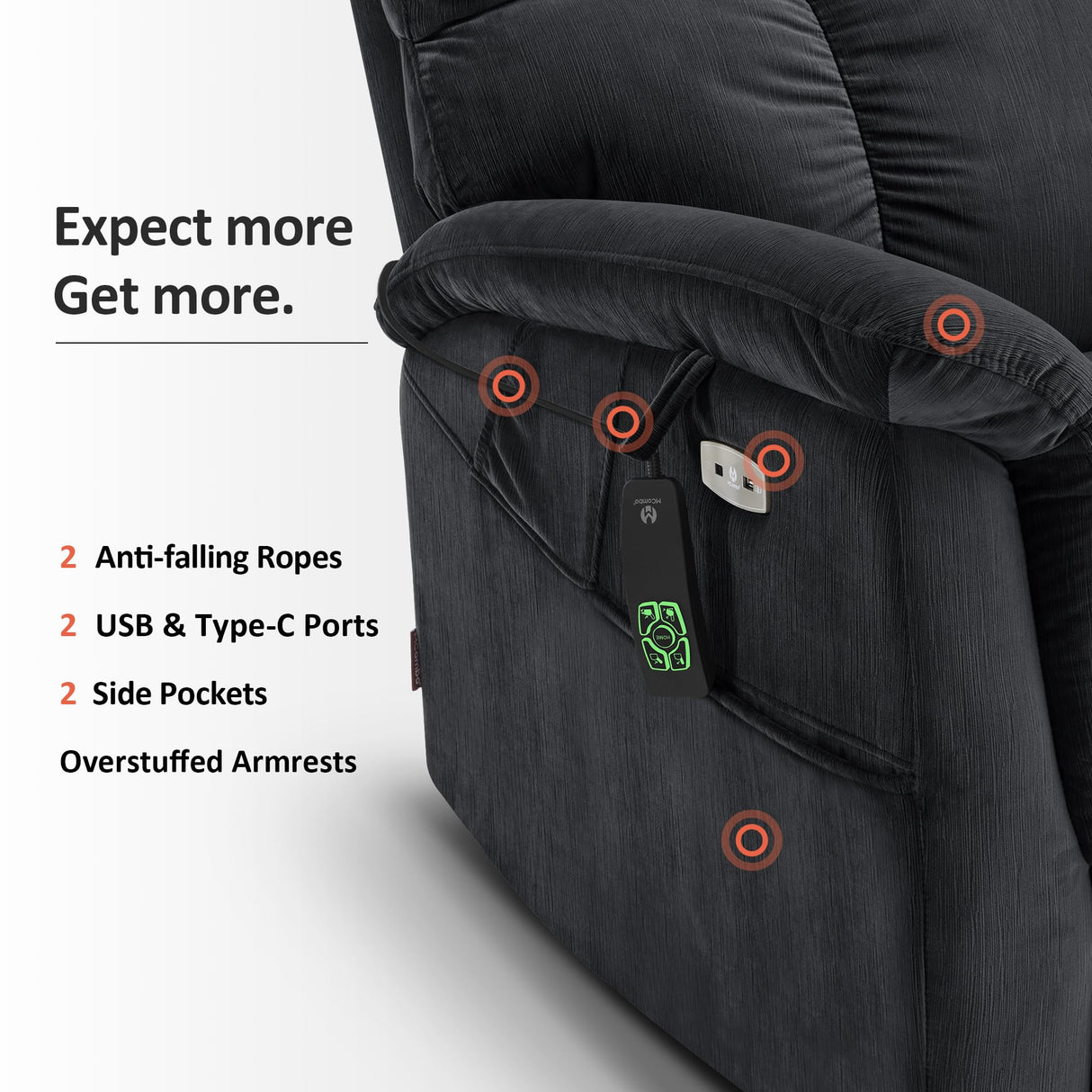 MCombo Large-Wide Dual Motor Power Lift Recliner Chair, Massage and Dual Heating for Elderly People, Infinite Position, Fabric R7166 (Black) MCombo