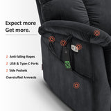 MCombo Large-Wide Dual Motor Power Lift Recliner Chair, Massage and Dual Heating for Elderly People, Infinite Position, Fabric R7166 (Black) MCombo