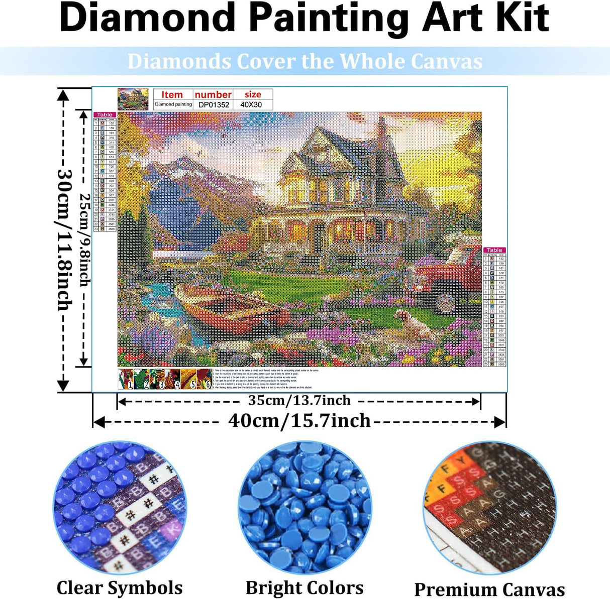 Diamond Art Kits for Adults,5D Countryside Diamond Painting Landscape Diamond Art Diamond Painting Kits for Adults,DIY Round Full Drill Painting with Gem Art Craft Kits for Home Wall Decor 12x16inch EIBEILI