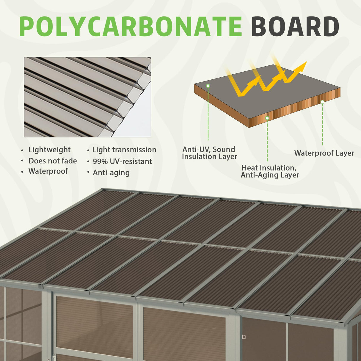 EROMMY 10' x 16' Sunroom, Wall Mounted Gazebo Solarium with Aluminum Frame, Polycarbonate Roof, Permanent Sun Room with Sliding Doors, Lockable PC Screen Walls, Lean to Gazebo for Garden, Patio, Deck EROMMY
