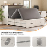 Harpaq Full Size Murphy Bed, Full Size Mobile Cabinet Bed Frame, Farmhouse Wooden Cabinet with Storage Drawer for Bedroom/Office/Guest Room, White+Barnwood Harpaq