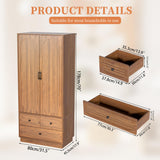 Jluomei Armoire Wardrobe Closet with Doors, Wardrobe Cabinet with 3 Drawers, Wooden Large Clothing Storage Cabinet with Hanging Rod and Shelf, Mid-Century Modern Tall Closet for Bedroom, Walnut Jluomei