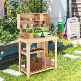 Giantex Garden Potting Bench, Wood Potting Table with Storage Shelf & Compartments, Spacious Garden Station Tabletop, Outdoor Workstation for Gardening Tools and Potted Plant Giantex