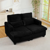 JEEOHEY Double Chaise Lounge Chair Indoor, 61" W Corduroy Small Loveseat Couch with Adjustable Backrest, Modern Comfy Couch, Deep Seat Sofa, Leisure Sleeper Sofa Bed for Living Room,Bedroom(Black) JEEOHEY