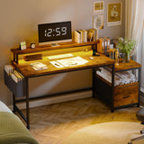 EnHomee 56.5" Computer Desk with File Drawers Cabinet,Home Office Desk with Shelves Monitor Stand,Study Writing Gaming Desk with Power Outlets,Work Table with Printer Space,Rustic Brown EnHomee