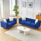 Homies Life 60" Chesterfield Sofa, Velvet Mid-Century Modern Upholstered Loveseat Sofa with 2 Throw Pillows and Acrylic Legs, Nailhead Button Tufted Vintage Couch for Living Room, Apartment, Blue Homies Life