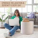 KKdema Round Pouf Ottoman and Foot Rest, Soft Boucle Footstool Ottomans for Living Room, Comfort Foam Stuffed Poofs for Couch Desk Resting Your Feet, White KKdema