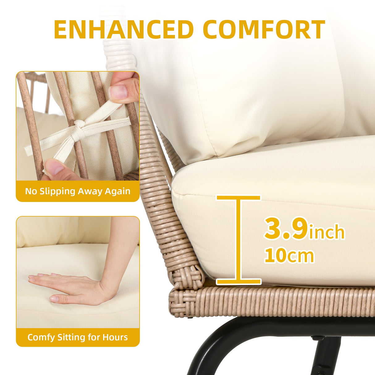 YITAHOME Accent Living Room Egg Chair w/ 2-in-1 Ottoman, Wicker Oversized Basket Chair with 5 Thick Cushions, Footrest, Comfy Recliner Lazy Chair for Indoor, Bedroom, Reading Room, Lounge (Beige) YITAHOME