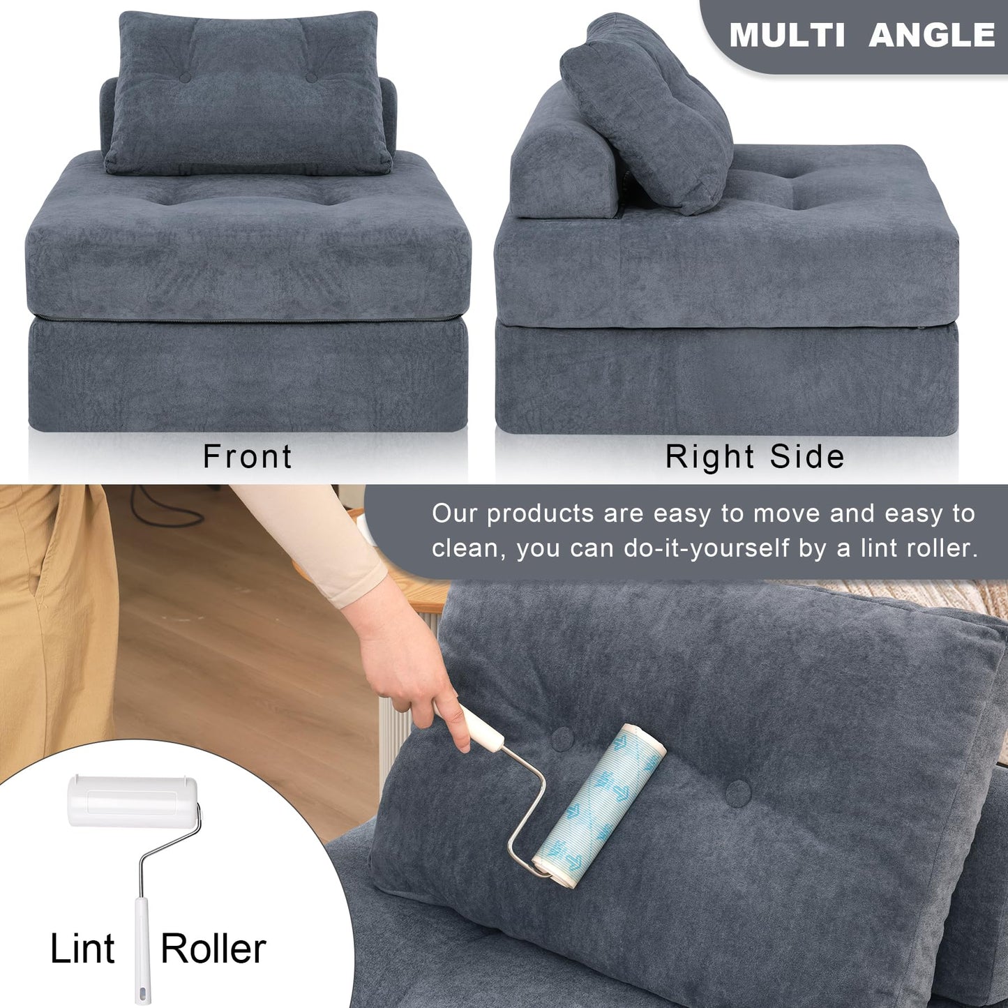 Futon Sofa Bed,Sleeper Chair - Convertible Sectional Sleeper Sofa with Pillow, Floor Bed Mattress for Guest Bed,Removable Zippered Back Support, Perfect for Living Room and Bedroom (SlateGray - WoodArtSupply