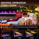 MFSTUDIO 72 inches Electric Fireplace with Remote Control & Touch Screen, Recessed and Wall Mounted Fireplace Heater, Linear Fireplace with 12 Colors Adjustable Flame Color, Timer, 750w/1500w MFSTUDIO