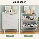 Homleke Farmhouse Shoe Storage Cabinet with 2 Flip Drawers and Barn Door Design, Adjustable Shelves, Modern Hidden Slim Narrow Shoe Rack Cabinet for Entryway, Foyer, Hallway, Living Room, White Homleke