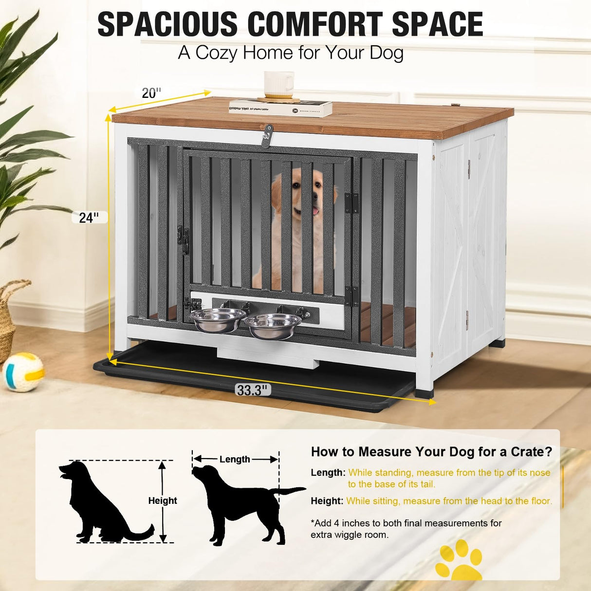 Dog Crate Furniture for Medium and Small Dogs Folding Heavy Duty Dog Kennel End Table, Dog House with Solid Wood Opening Roof Joyqinchen