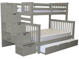 Bedz King Stairway Bunk Beds Twin over Full with 4 Drawers in the Steps and a Twin Trundle, Gray Bedz King