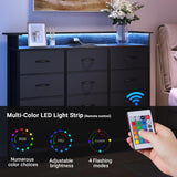 ELYKEN 50”W Black Dresser for Bedroom, Tall Dresser with 12 Drawers and Charging Station, Fabric Chest of Drawers with PU Finish Storage Drawers for Entryway Closet Living Room Hallway ELYKEN