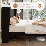 SHA CERLIN Full Size Velvet Bed Frame with Vertical Channel Tufted Wingback Headboard, Upholstered Platform Bed with Wood Slats, No Box Spring Needed, Easy Assembly, Black SHA CERLIN