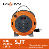 Link2Home Heavy Duty Retractable Extension Cord Reel 20 Ft. With 4 Outlets, 2 USB Ports & 16 AWG 3-Prong SJT Cord Link2Home
