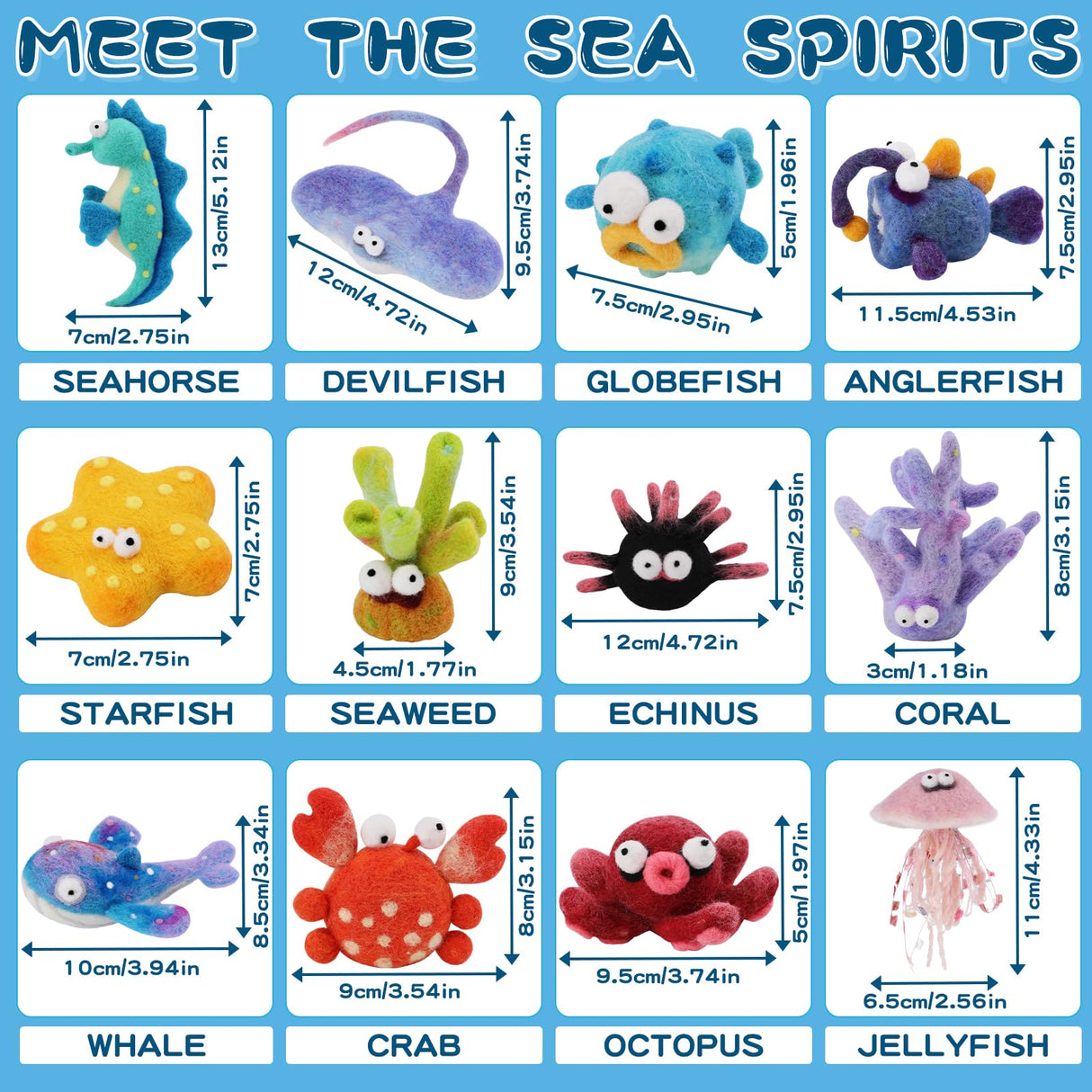 Fedmut Needle Felting Kits for Beginners Adult 12 Sea Animal Supplies with Wool Roving, Felt Art Kit, Wool Felting Kit for DIY Craft Home Decoration Party Supplies for Starters Fedmut