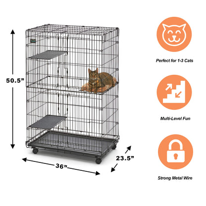 MidWest Homes for Pets Cat Playpen / Cat Cage Includes 3 Adjustable Resting Platforms, Removable Leak-Proof Pan, Easy 2-Door Top / Bottom Access & 4-locking Wheel Casters, 36"L x 23.5"W x 50. - WoodArtSupply