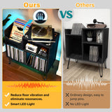 TC-HOMENY Record Player Stand with Vibration-Isolated Turntable Design, Vinyl Record Storage Table with Charging Station, Mid-Century Modern Turntable Stand (Black) TC-HOMENY