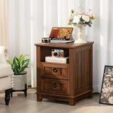 Joaxswe 18" Farmhouse Night Stands Set of 2 with Charging Station, 2 Drawers End Table Dresser for Bedroom, Brown Wooden Nightstand, Bed Side Table with Open Shelf, Bedside Cabinet for Living Room Joaxswe