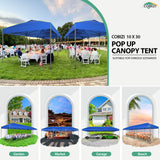 COBIZI 10x30 Pop Up Canopy Tent with Air Vent EZ Pop Up Party 10x30 Canopy Tent Waterproof and UPF50+,Outdoor Canopy Tent for Parties Wedding Events,with Roller Bag, Sandbags(Blue COBIZI