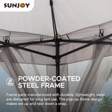 Sunjoy 11x11 ft. Pop-Up Instant Gazebo, Outdoor Portable Steel Frame 2-Tier Top Canopy/Tent with Netting and Carry Bag, Gray Sunjoy