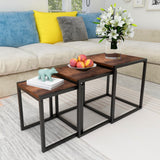 HAHRIR Nesting Table Set of 3 Side Tables, Modern Coffee Table Stacking End Table with Metal Frame，Brown HAHRIR