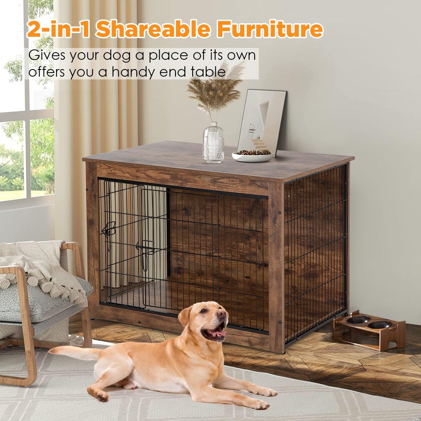 BestPet Dog Crate Furniture with Cushion, 38" Wooden Dog Crate with Double Door Modern Dog Kennel Indoor Side End Table Heavy Duty Dog Crate for Small and Medium Dogs,Brown