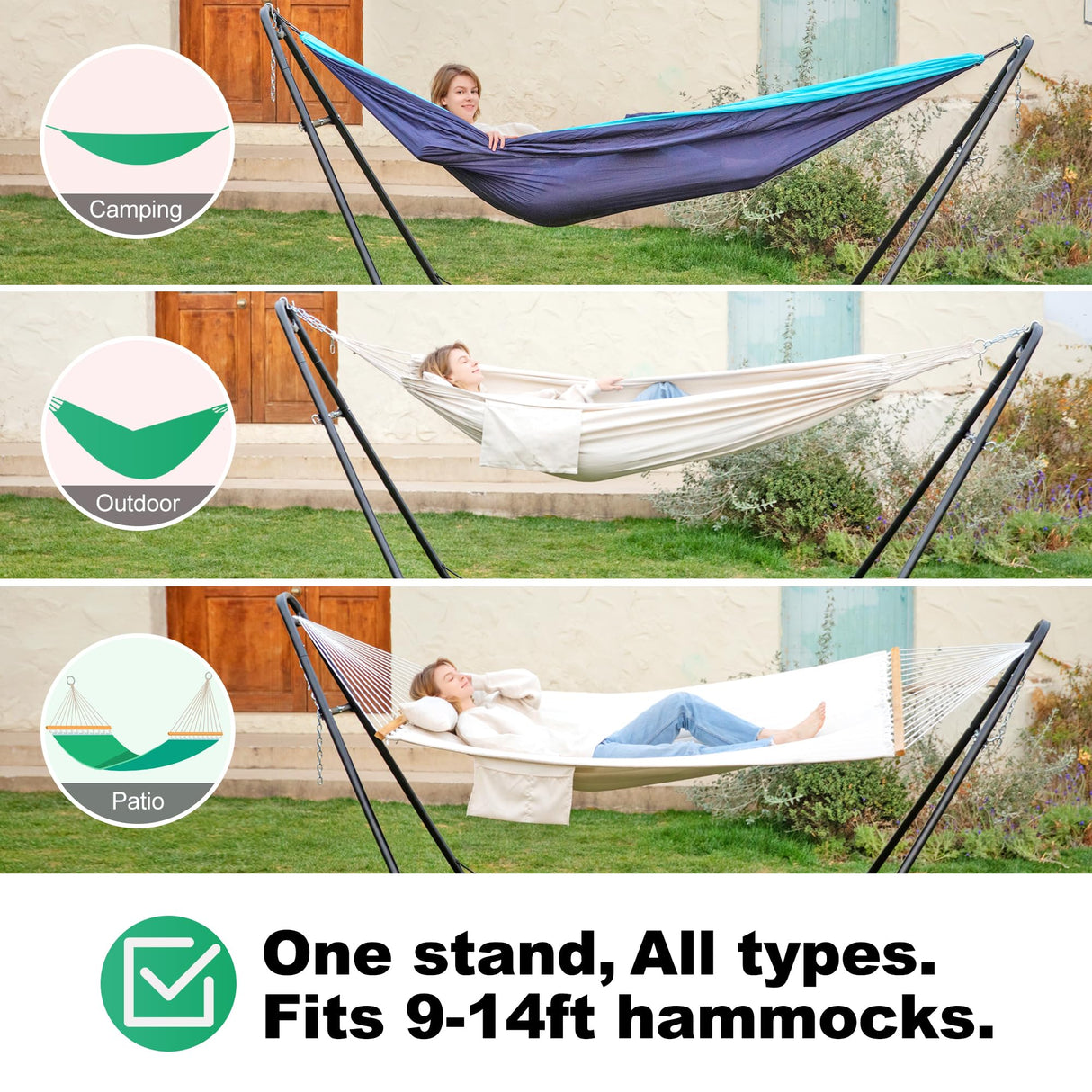 gafete Universal 2 Person Hammock Stand Only, 600 lbs Capacity, Adjustable Heavy Duty Powder-Coated Steel Stand, Multi-Use, Fits 9ft to 14ft Hammocks, XXL Size (Black) gafete