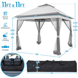 Yaheetech 11x11 Pop Up Gazebo Outdoor Canopy Shelter, Instant Patio Gazebo Sun Shade Canopy Tent with 4 Sandbags, 2 Tiers Roof & Mesh Netting for Lawn, Garden, Backyard & Deck, Gray Yaheetech