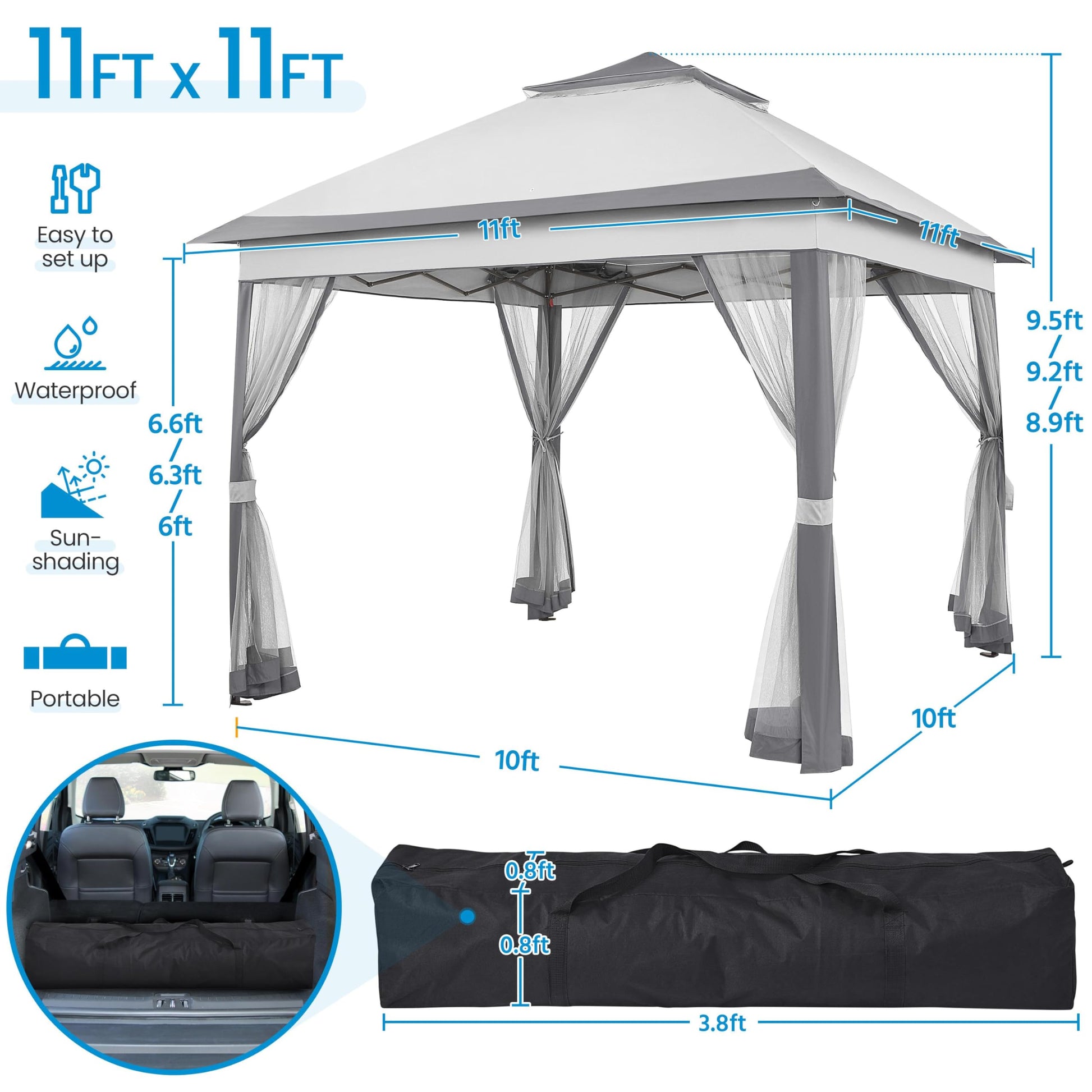 Yaheetech 11x11 Pop Up Gazebo Outdoor Canopy Shelter, Instant Patio Gazebo Sun Shade Canopy Tent with 4 Sandbags, 2 Tiers Roof & Mesh Netting for Lawn, Garden, Backyard & Deck, Gray - WoodArtSupply