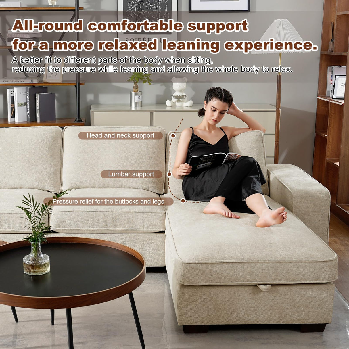 COOSLEEP 99” L-Shape Convertible Sectional Couches Sofas with 190L Storage Chaise,Chenilee Sofas with Removable Cushion and Detachable Cover,USB and Type-c Charging for Living Room COOSLEEP HOME