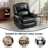 RHHVVR Classic Rivets Leather Power Recliner Chair for Living Rooms, Swivel Rocker Recliner Chair with Heat and Massage, Wall Hugger Glider Reclining Sofa for Small Spaces, Black RHHVVR