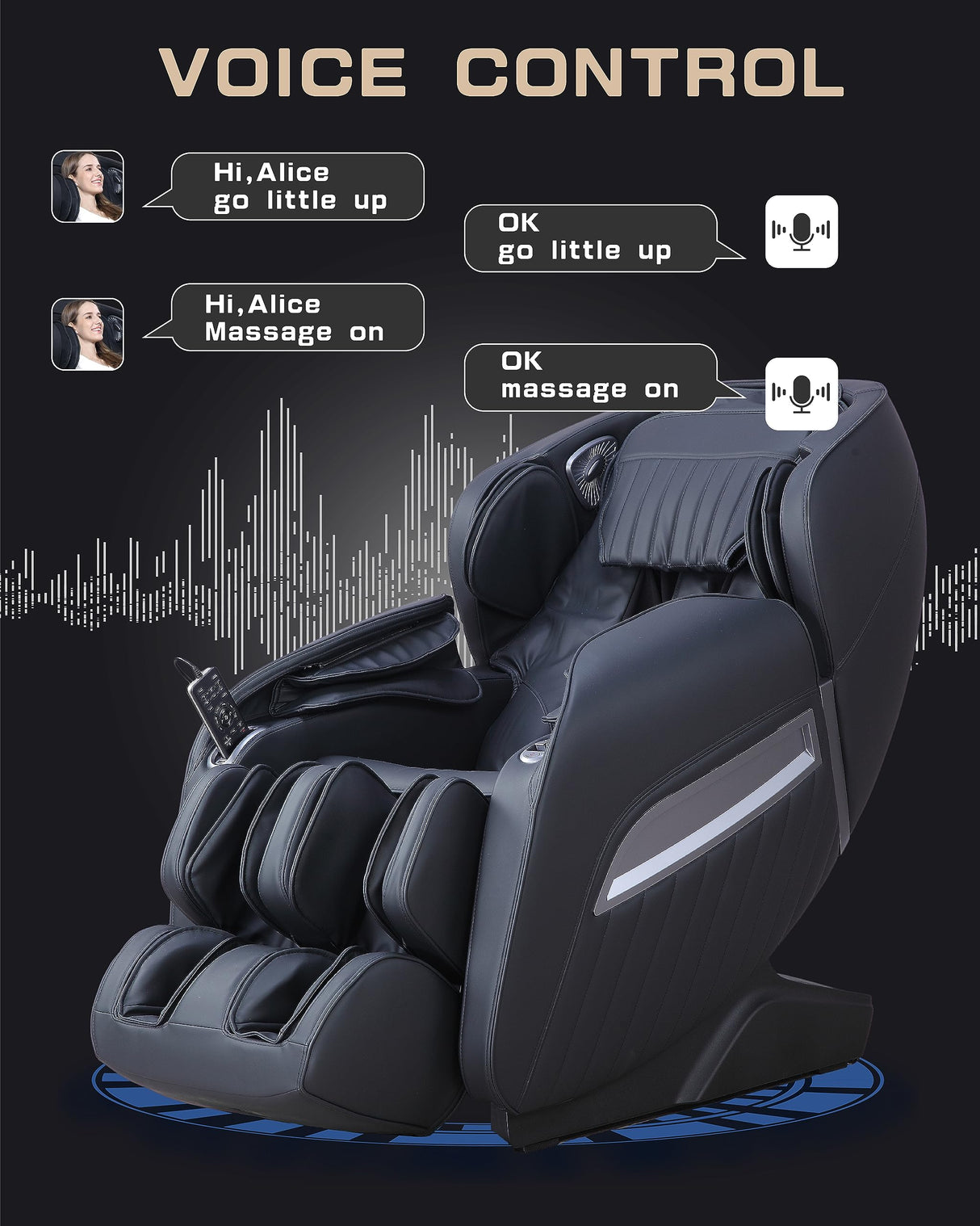 HealthRelife Massage Chair Full Body Recliner, with Heat Zero Gravity Air Pressure SL Track Intelligent Voice Control Airbags, Foot Roller Bluetooth Speaker Space-Saving Gift Mother's Day, Black HealthRelife
