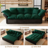 Neylory 74.8" Queen Pull Out Sofa Bed, 3 in 1 Convertible Sleeper Sofa, Velvet Loveseat Couch for Living Room, Apartment, Small Space, Green Neylory