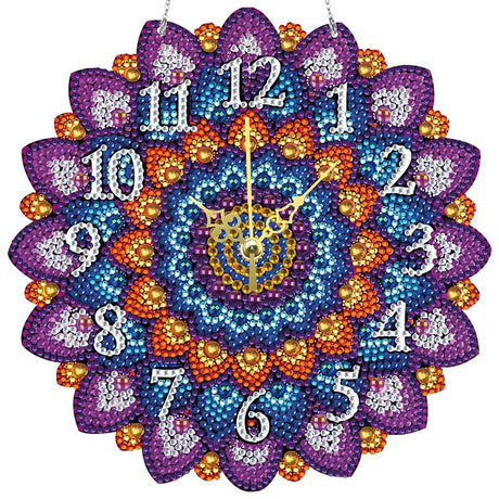 DIY 5D Wooden Diamond Painting Clock Kits for Adults Mandala Art Wall Clock Crystal Rhinestone Diamond Painting by Number Mosaic Art Crafts Home Wall Decor (Purple-03) Generic