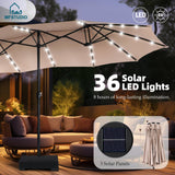 MFSTUDIO 15ft Double Sided Patio Umbrella with Solar Lights, Outdoor Large Umbrellas with Crank Handle and 36 LED Lights, Rectangular Market Umbrella with Base Included for Deck Pool Shade, Beige MFSTUDIO
