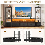 YITAHOME TV Stand 65 Inch for Living Room, LED Entertainment Center with Storage, TV Stand with 4 Tier Industrial Bookcase & Power Outlets, Modern Farmhouse TV Console Cabinet, Black YITAHOME